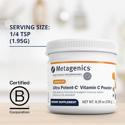 Metagenics Ultra Potent-C Powder - Immune Support Supplements* - Gentle On Stomach - with Bioflavonoids, L-Glutathione & L-Lysine - Non-GMO - Gluten-Free - 8.39 oz