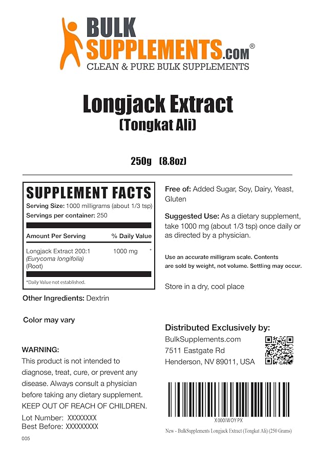 BulkSupplements.com Longjack Extract Powder - Tongkat Ali - Tongkat Ali for Men - Longjack Tongkat Ali - Eurycoma Longifolia - Libido Support (250 Grams - 8.8 oz)