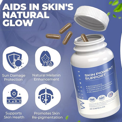 Skin Pigment Support | Polypodium Leucotomos Supplement | Antioxidant & Immune Support | Works Faster Than Vitiligo Cream | Skin Health & Pigmentation Support for Women & Men | 60 Caps