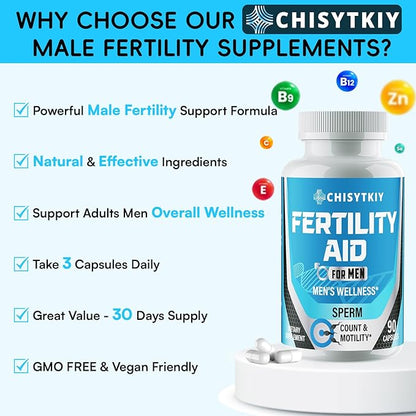 Male Fertility Supplements, Advanced Fertility Supplement for Men Optimal Sperm Count Motility & T-Level with Maca Root, Tribulus Terrestris, Zinc, CoQ10, Pre Conception for Him, 90 Caps