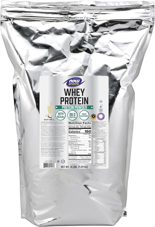 NOW Foods Sports Nutrition, Whey Protein, 26 G With BCAAs, Creamy Vanilla Powder, 10-Pound