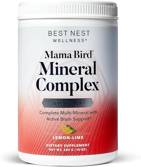 Best Nest Wellness Mama Bird Mineral Complex - Brain Health Support Multivitamin - Aids Bone Development for Mother & Baby - Drink Supplement with Choline & Magnesium - Lemon-Lime, 285 g (30 Servings)