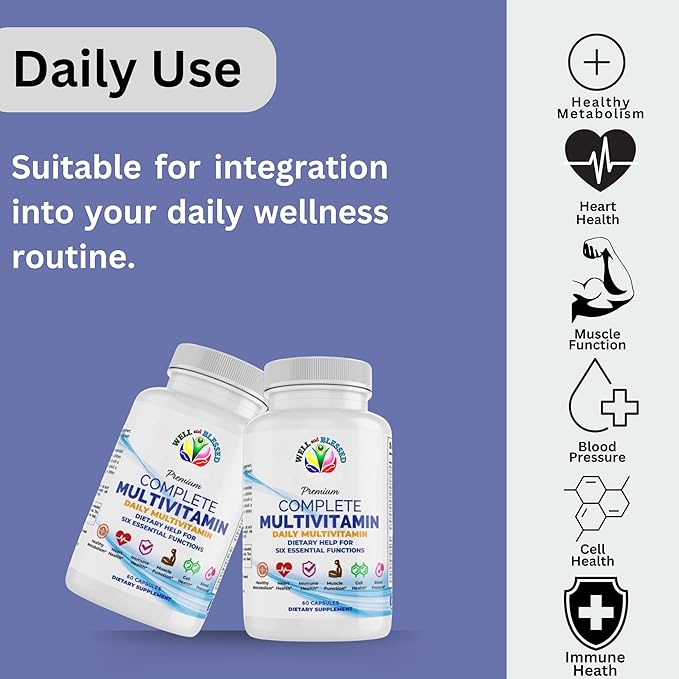 Complete Daily Multivitamins Supplement - 60 Capsules - Essential Vitamins & Minerals - Immune, Heart and Support - Suitable for Both Men and Women