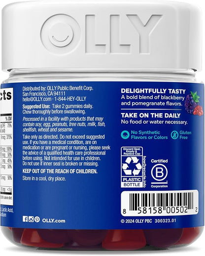 OLLY Men's Multivitamin Gummy, Vitamins A, C, D, E, B, Zinc, Blackberry Flavor, 45 Day Supply - 90 Count