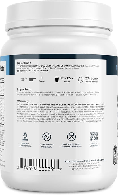 Transparent Labs Stim-Free Pre-Workout - Caffeine & Stim Free Pre Workout Powder for Men and Women with Beta Alanine Powder, Citrulline Malate, & elevATP - 30 Servings, Tropical Punch