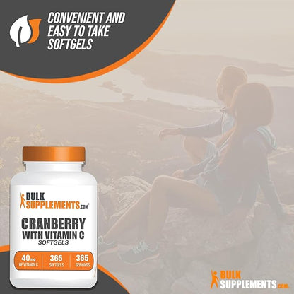 BulkSupplements.com Cranberry with Vitamin C Softgels - Cranberry Supplement & Vitamin C Supplement - 40mg of Vitamin C - Gluten Free, 1 Softgel per Serving, 365 Count (Pack of 1)