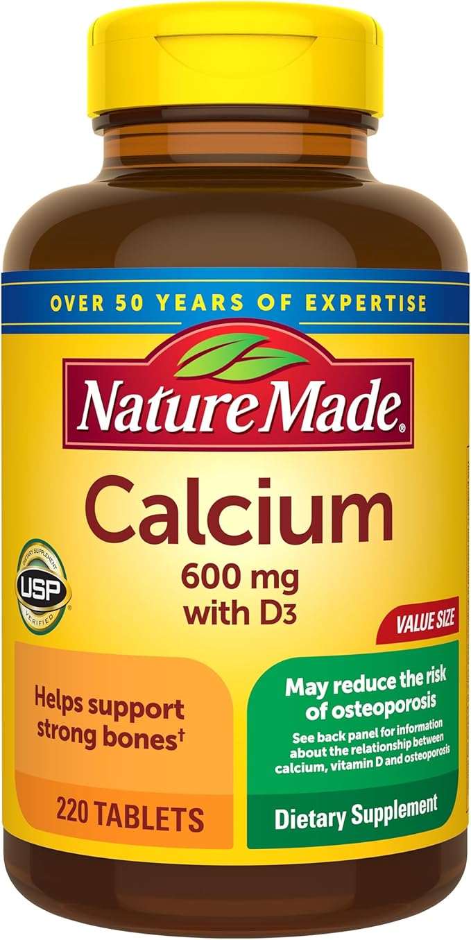 Nature Made Calcium 600 mg with Vitamin D3, Dietary Supplement for Bone Support, 220 Tablets (pack of 1)