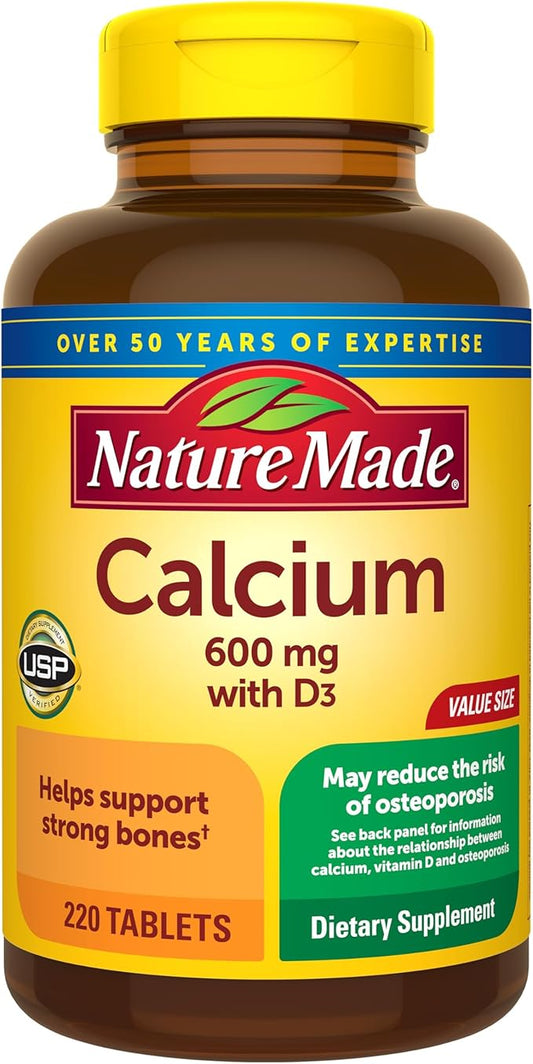 Nature Made Calcium 600 mg with Vitamin D3, Dietary Supplement for Bone Support, 220 Tablets (pack of 1)