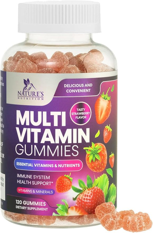 Multivitamin Gummies for Adults with 13 Vitamins and Minerals, Daily Gummy Vitamin for Women & Men, Immune Health Support Supplement with Vitamins A, C, D, E, B-6, B-12, Zinc, Berry - 120 Gummies