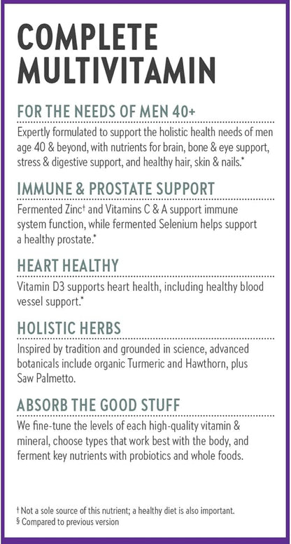 New Chapter Men's Multivitamin 40 Plus for Energy, Heart, Prostate + Immune Support with Fermented Nutrients - Every Man's One Daily 40+, Made with Organic Vegetables & Herbs, Non-GMO - 72 ct