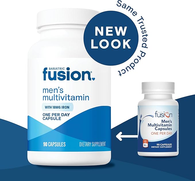 Bariatric Fusion One Per Day Bariatric Multivitamin with Iron for Men | with Prostate and Heart Support Vitamins* | Gastric Bypass and Sleeve Gastrectomy | 90 Capsules | 3 Month Supply