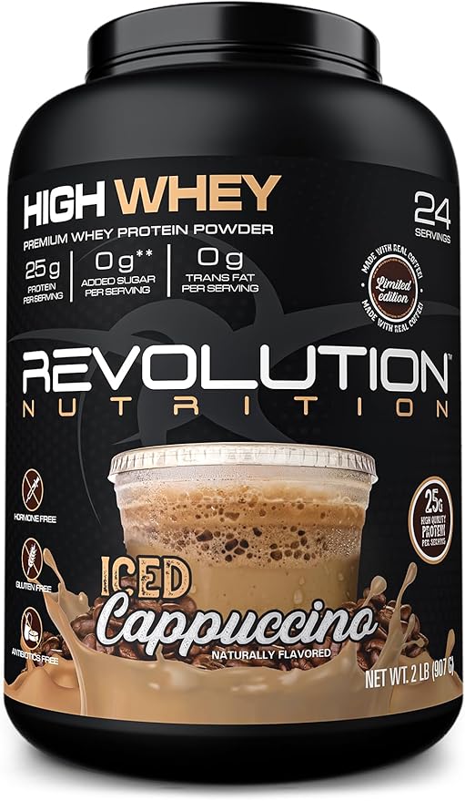 High Whey, Protein Powder, Whey Isolate, Gluten Free, Lean Muscle Mass for Men & Women, 25g of Protein Per Scoop, 908 g, 24 Servings (Iced Cappuccino, 2 Pound)