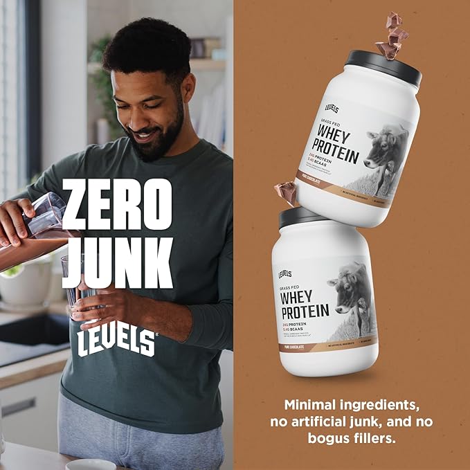 Levels Grass Fed Whey Protein Powder, No Artificials, 24G of Protein, Pure Chocolate, 2LB