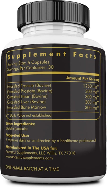Ancestral Supplements Mofo, Supplements for Men, Support for Test and Energy Levels and Overall Men's Health and Wellness, Non-GMO Grass Fed Beef Organ Supplement with Liver, No Fillers, 180 Capsules