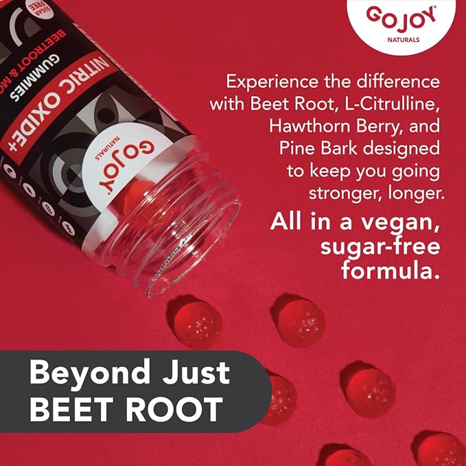 Vegan Sugar Free Nitric Oxide Gummies with Beet Root, L-Citrulline, Hawthorn Berry, Pine Bark - Nitric Oxide Supplements for Men & Women (60 Count)