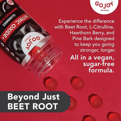 Vegan Sugar Free Nitric Oxide Gummies with Beet Root, L-Citrulline, Hawthorn Berry, Pine Bark - Nitric Oxide Supplements for Men & Women (60 Count)