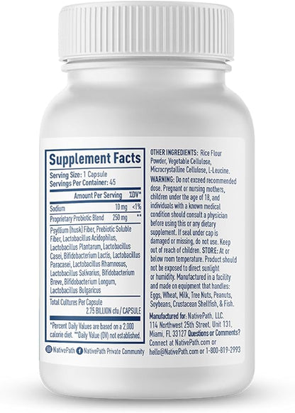 NativePath Daily Probiotic, 10-Strain Custom Blend Probiotics Supplement for Men and Women, 82 Billion CFUs - 45 Count