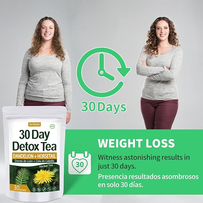 Te de Diente de Leon 30 Day Cleanse Dandelion Tea, Herbmood Natural Herbs Tea Bags para Perder Peso, 30Count (Pack of 2)