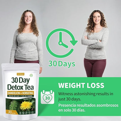 Te de Diente de Leon 30 Day Detox Tea, Herbmood Natural Herbs Tea Bags, Te Para Bajar de Peso Rapido y Efectivo y Seguro para Mujer y Hombres, Ademas de Desinflamar el Vientre y el Estomago,