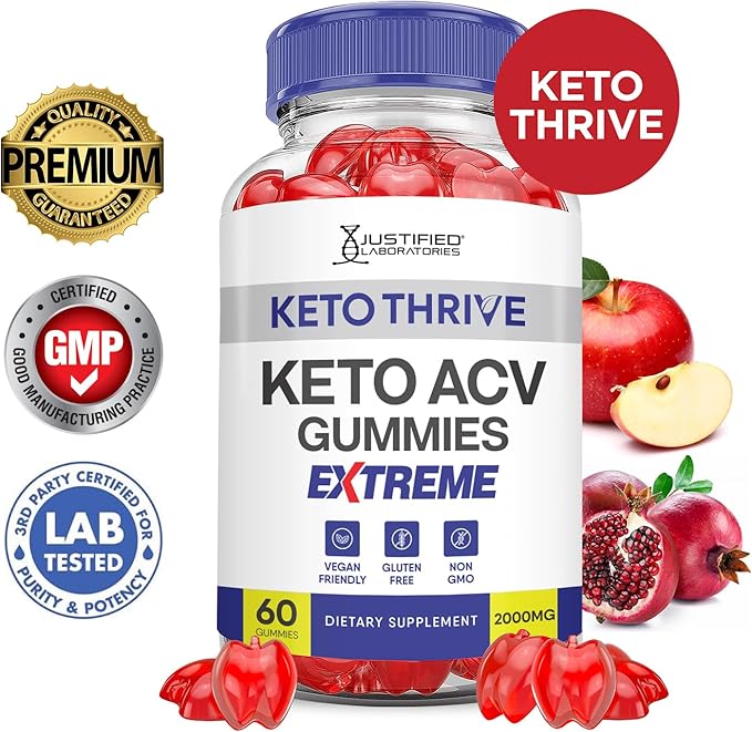 (3 Pack) Keto Thrive Keto ACV Gummies Extreme 2000MG Keto Thrive Keto Gummies Apple Cider Vinegar Formulated with Pomegranate Beet Juice Powder B12 Vegan Non GMO 180 Gummys