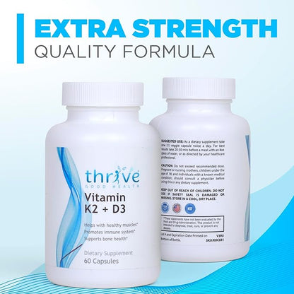 Thrive Good Vitamin K2 D3 - Multivitamin for Women & Men, Daily Dietary Supplement with Vitamin K MK-7, Vitamin D3, Calcium & Black Pepper Fruit Extract - Formulated & Made in USA - 60 Veggie Capsules