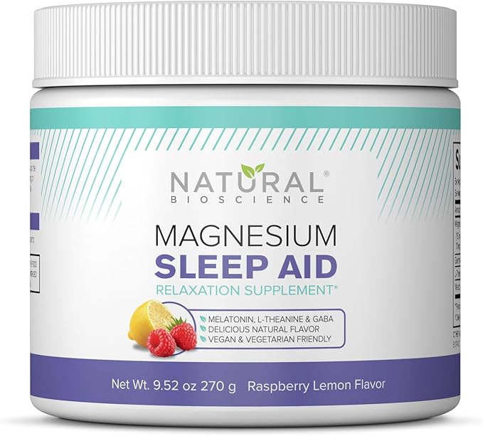 Magnesium Powder Natural Sleep Aid - Magnesium Citrate, Magnesium Glycinate, Melatonin 5 mg, L-Theanine, GABA, Magnesium Sleep Supplement Drink Mix, Sleep Aid for Adults, Mixed Berry Lemon Flavor