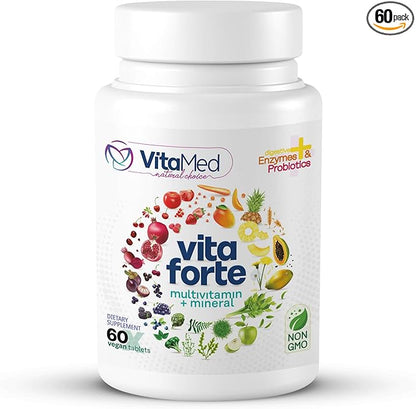 Vegan Multivitamin for Women and Men with digestive enzymes, Probiotics, Vitamin D3, Vitamin C, Vitamin A, Vitamin B12, Multi Vitamin and Multimineral Supplement for Immune Support,60 Tablets