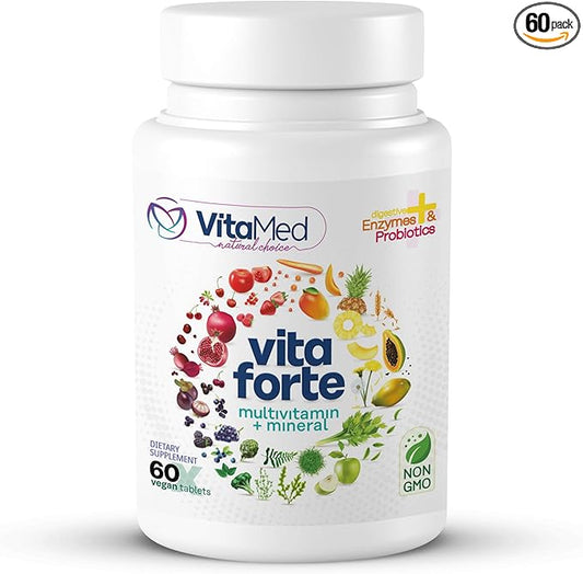 Vegan Multivitamin for Women and Men with digestive enzymes, Probiotics, Vitamin D3, Vitamin C, Vitamin A, Vitamin B12, Multi Vitamin and Multimineral Supplement for Immune Support,60 Tablets