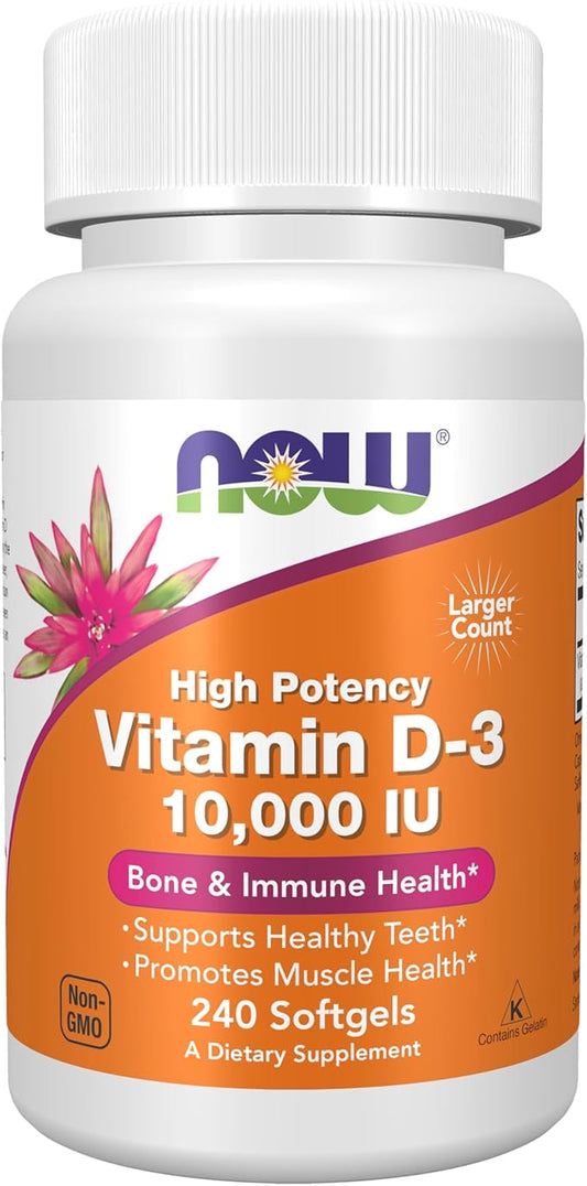 NOW Foods Supplements, Vitamin D-3 10,000 IU Softgels, Vitamin D, Joint Support, 240 Softgels