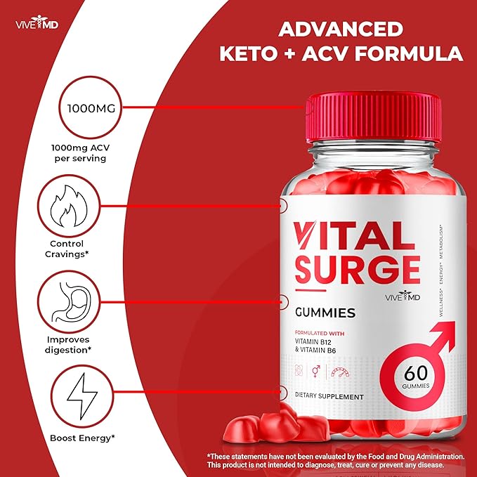 Vital Surge ACV Gummies, Vital Surge Advanced 1000MG Apple Cider Vinegar Gummys, VitalSurge - Maximum Strength, Keto + ACV and Vitamin B12, VitalSurge ACV Keto All Natural Formula Reviews (3 Pack)