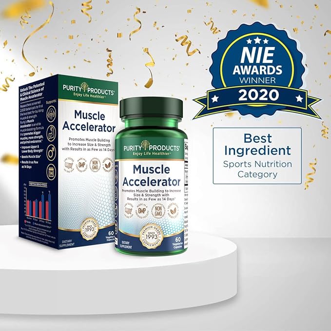 Purity Products Muscle Accelerator 650 mg Patented & Clinically Tested Muscle Accelerator Blend of Ayurvedic Herbal Extracts Promotes Strength, Endurance + Muscle Growth - 60 Veg Caps