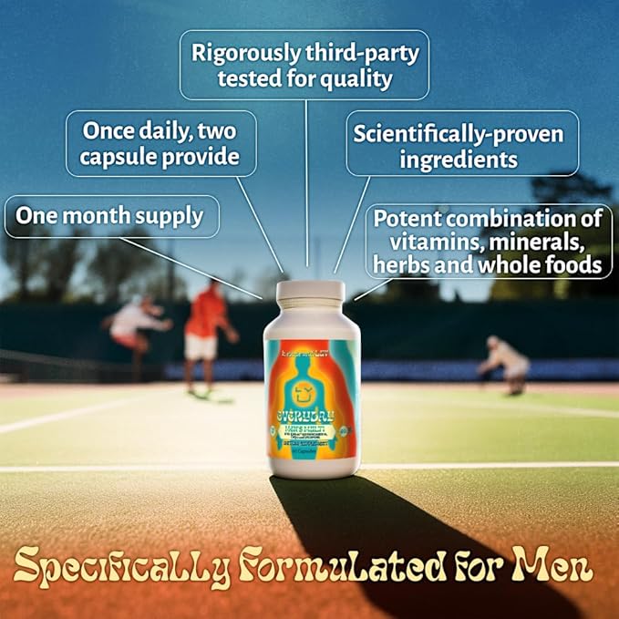 LUV Everyday™ Men's Multivitamin Men's Adult Formula Daily Nutritional Support with Iron Calcium KSM-66 Ashwaganda CoQ10 and Lycopene - Highly Bioavailable Non GMO Gluten Free Vegetarian - 60 Capsules