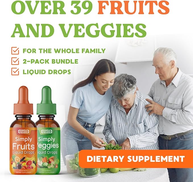 Simply Nature's Promise - Fruit and Vegetable Supplements - Liquid Drops - Made with Whole Food Superfoods, Packed Vitamins & Minerals - Soy Free - Made in The USA