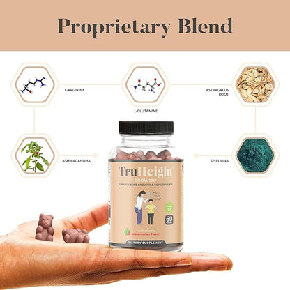 TruHeight Growth Gummies (Watermelon) Natural Growth & Development Supplement for Kids & Teens - Endorsed by Pediatricians - Vitamin D, K, Calcium & Ashwaganda, Bone Strength - Kids Vitamins, Ages 5+