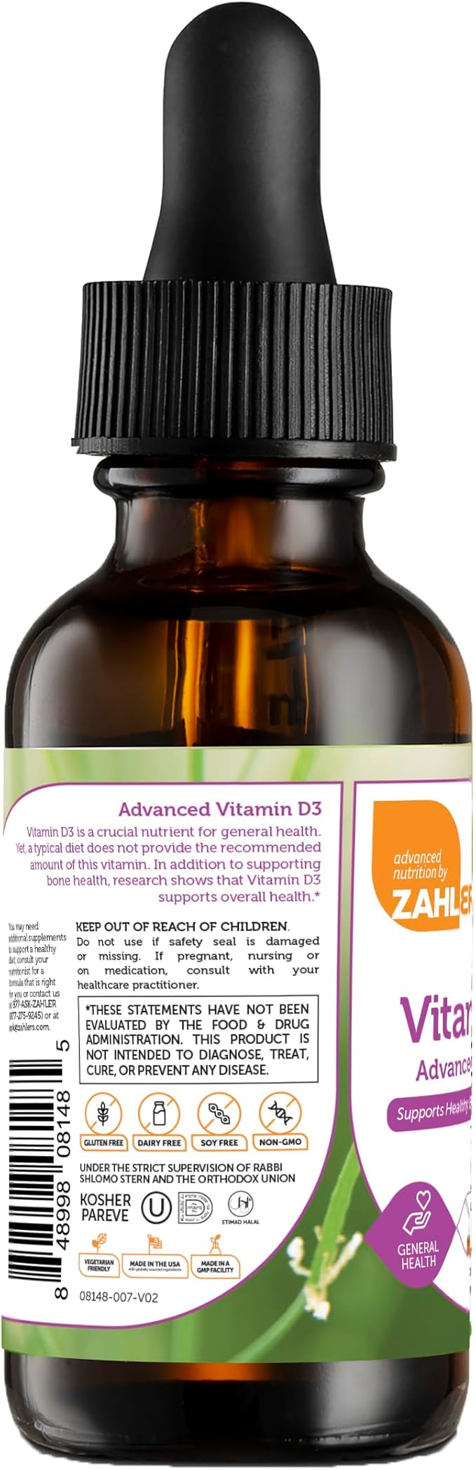 Zahler Liquid Vitamin D3 1000 IU - Liquid Vitamin D Drops, Adult Supplement for Women & Men - Vitamin D3 Liquid Drops for Adults, Vegetarian Kosher Non-GMO Gluten Free Vitamin D3 Drops (1 fl oz)