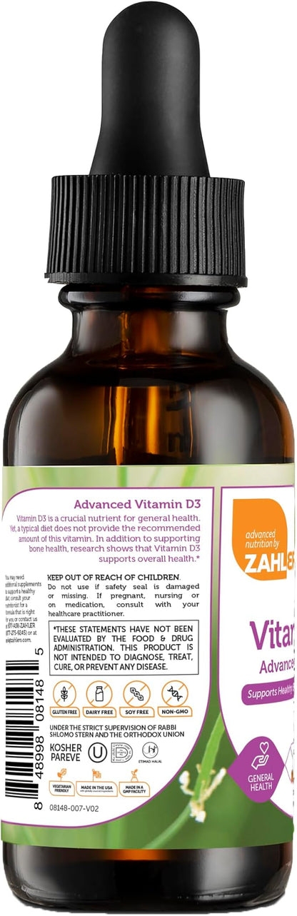 Zahler Liquid Vitamin D3 1000 IU - Liquid Vitamin D Drops, Adult Supplement for Women & Men - Vitamin D3 Liquid Drops for Adults, Vegetarian Kosher Non-GMO Gluten Free Vitamin D3 Drops (1 fl oz)