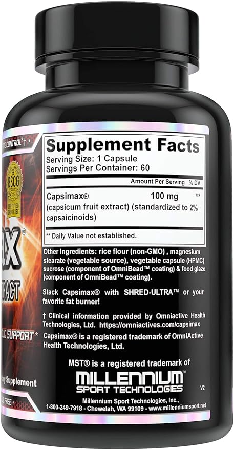 MST Capsimax Supplement 100mg V Capsules, 60 Servings Clinically Dosed Weight Management, Thermogenic, Appetite Control, Calorie Burning, Metabolic Health, Stimulant Free. BSCG Certified