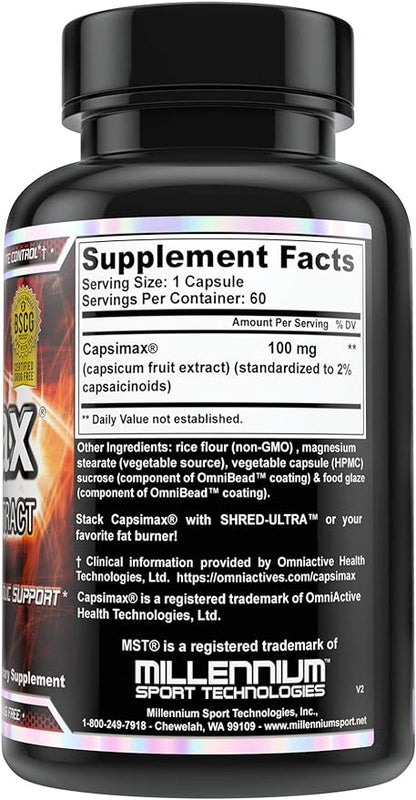 MST Capsimax Supplement 100mg V Capsules, 60 Servings Clinically Dosed Weight Management, Thermogenic, Appetite Control, Calorie Burning, Metabolic Health, Stimulant Free. BSCG Certified