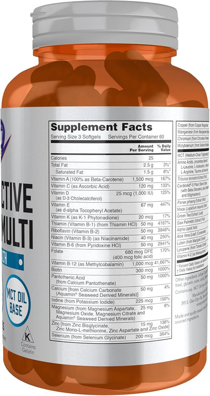 NOW Foods Sports Nutrition, Men's Extreme Sports Multi with Free-Form Amino Acids, ZMA®, Tribulus, MCT Oil, and Herbal Extracts, 180 Softgels