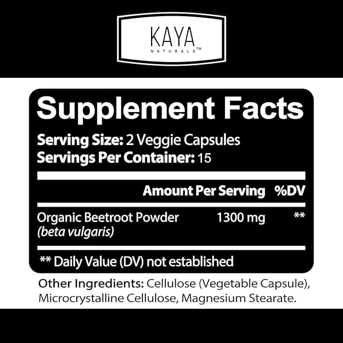Kaya Naturals Premium Organic Beet Root Powder Supplements - Promotes Healthy Circulation and Nitric Oxide Flow - Non-GMO and Gluten Free - 30 Count