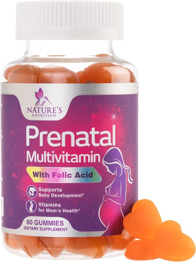 Prenatal Gummy with Folic Acid, Prenatal Vitamins and Minerals for Fetal Support, Vitamin A, C, D3, B12, B6 & Folate, Prenatal Multivitamin for Pregnant & Nursing Women - 60 Gummies, 30 Day Supply
