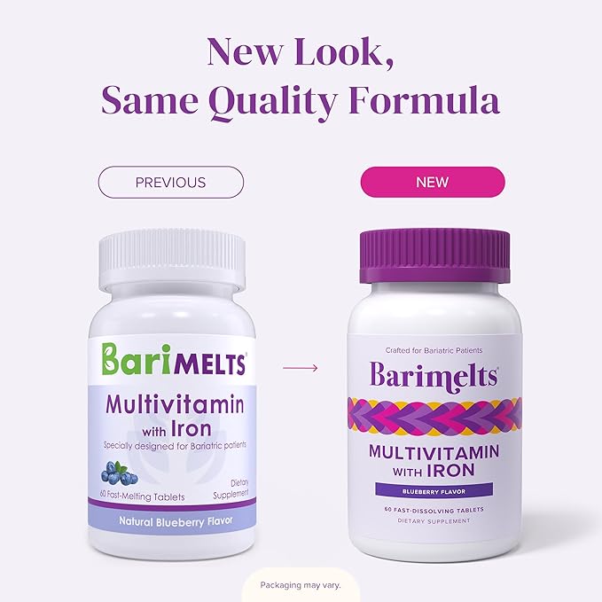 BariMelts Bariatric Multivitamin with Iron - 60 Fast-Dissolving Tablets (1-Month Supply) - Sugar-Free Bariatric Vitamins for Women, Natural Blueberry Flavor