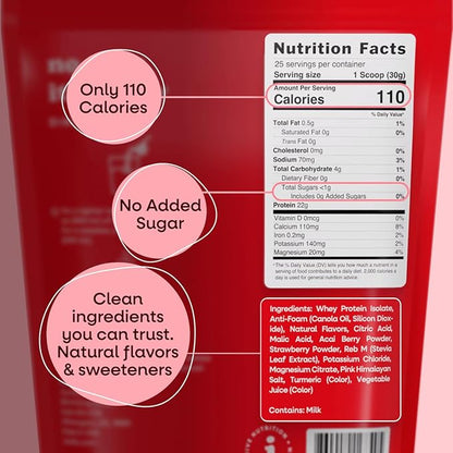 Jive Protein Hydrator Clear Protein Powder - 25 Servings, 22g Protein, 110 Calories & w/Electrolytes - Strawberry Acai Lemonade - Grass Fed Clear Whey Isolate Protein - Clear Whey Protein Powder