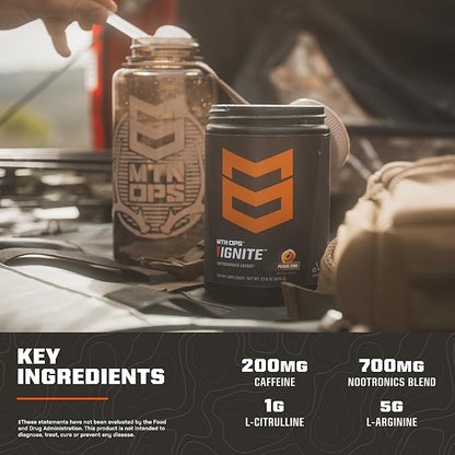MTN OPS Ignite Energy Drink Powder, Gluten Free Nitric Oxide Supplement Drink Mix, L Arginine, L Citrulline, Caffeine & Nootropic Sugar Free Drink Mix, 45 Servings, Rocky Mountain Rickey