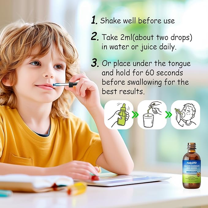 Liquid Calcium Citrate Drops with L-Lysine 500mg, Magnesium & Zinc, Calcium Citrate 600mg Supplement with Vitamin D3 & K2 for Kids & Adults, Muscle & Bone Support, Immune, Brain & Lip Health, 2 Fl Oz