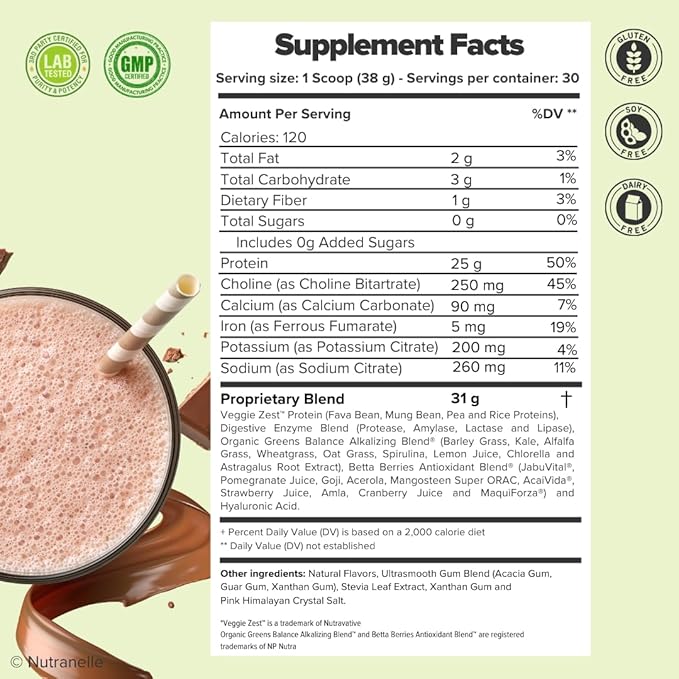 Plant Based Protein Powder - 25 g Vegan Protein Powder with 30 Servings - Blended Rice & Pea Protein Powder with Superfoods & Amino Acids - Zero Sugar Protein Shake Powder - Chocolate