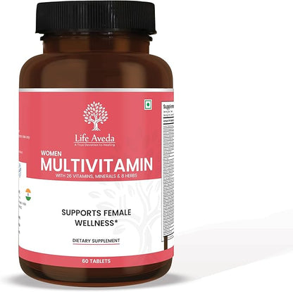 Life Aveda- Daily Multivitamin for Women with Vitamin A, B12, C, D, Calcium and More - 60 Capsules
