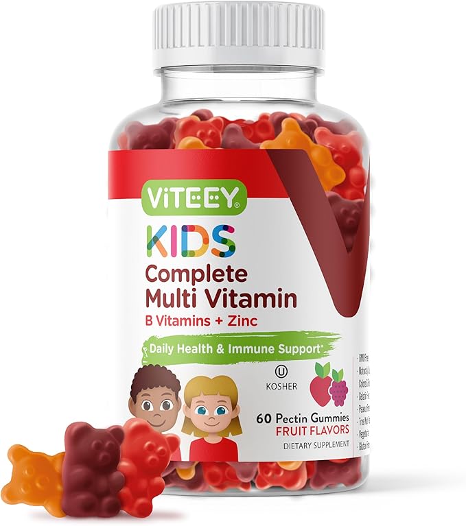 Kids Multivitamin Gummies, Complete Daily Essential Kids Vitamins - Great for Immune Support & Overall Health - 12 Essential Minerals & Vitamins - Vegetarian, Gelatin Free- Chewable Fruit Flavor Gummy
