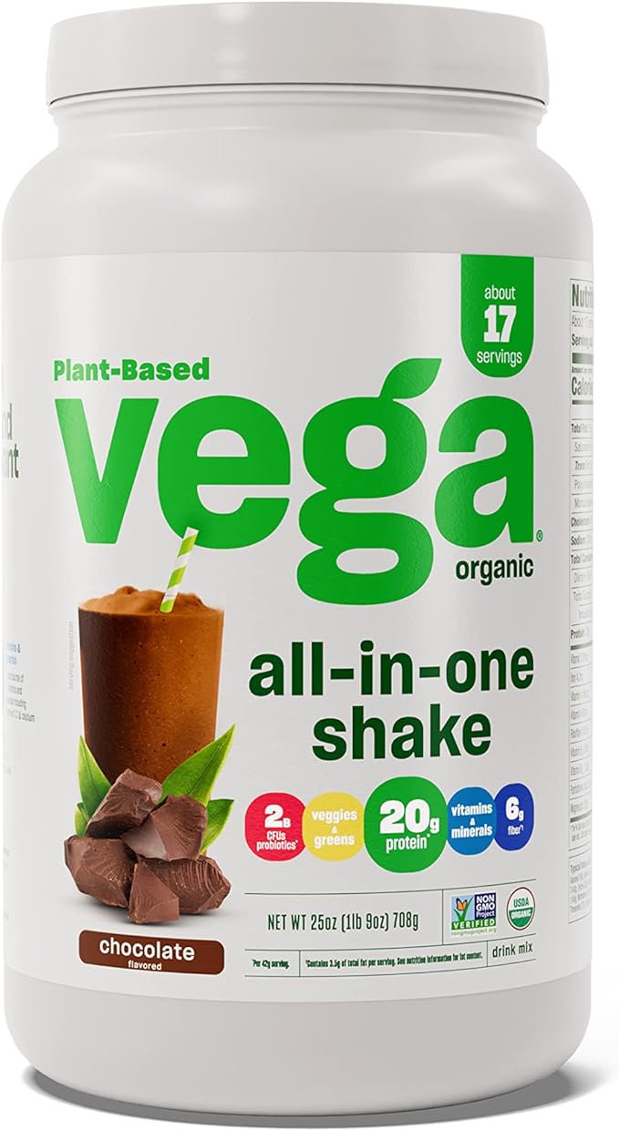Vega Organic All-in-One Vegan Protein Powder, Chocolate - Superfood Ingredients, Vitamins for Immunity Support, Keto Friendly, Pea Protein for Women & Men, 25 Oz (Packaging May Vary)