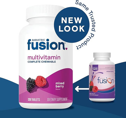 Bariatric Fusion Mixed Berry Complete Chewable Bariatric Multivitamin with Iron for Bariatric Surgery Patients Including Gastric Bypass and Sleeve Gastrectomy - 120 Tablets